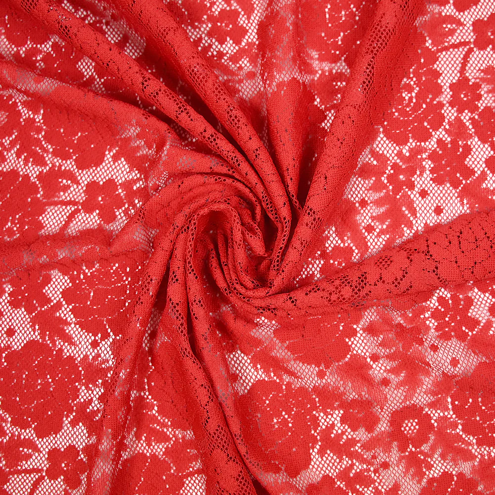 Guipure fine motif champêtre fond rouge - Image 2