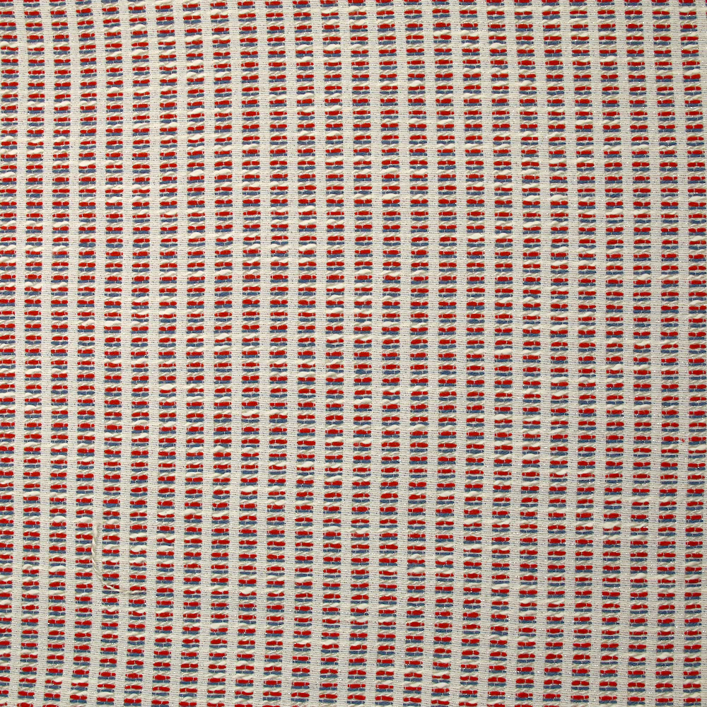 Jacquard de polycoton Lurex rayé bleu et rouge fond blanc cassé - Image 4