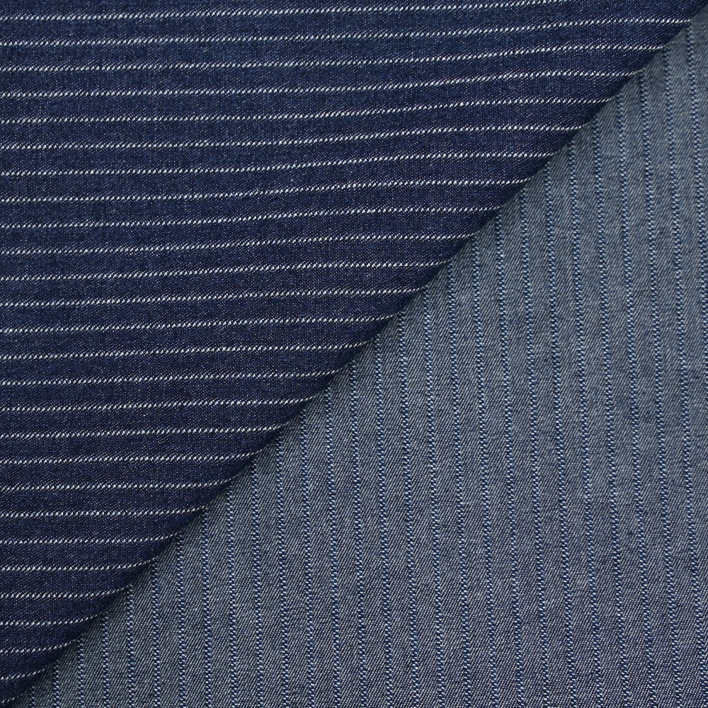 Jean’s coton extensible à rayures tissées fond bleu marine