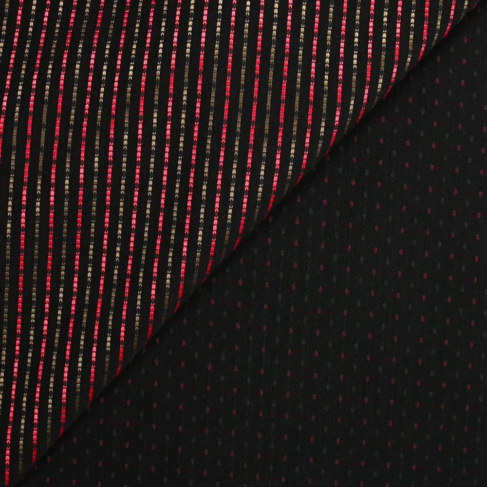 Jacquard polyviscose rayé rouge et kaki fond noir