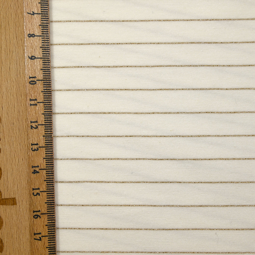 Jersey de coton rayé Lurex doré fond blanc cassé - Image 3