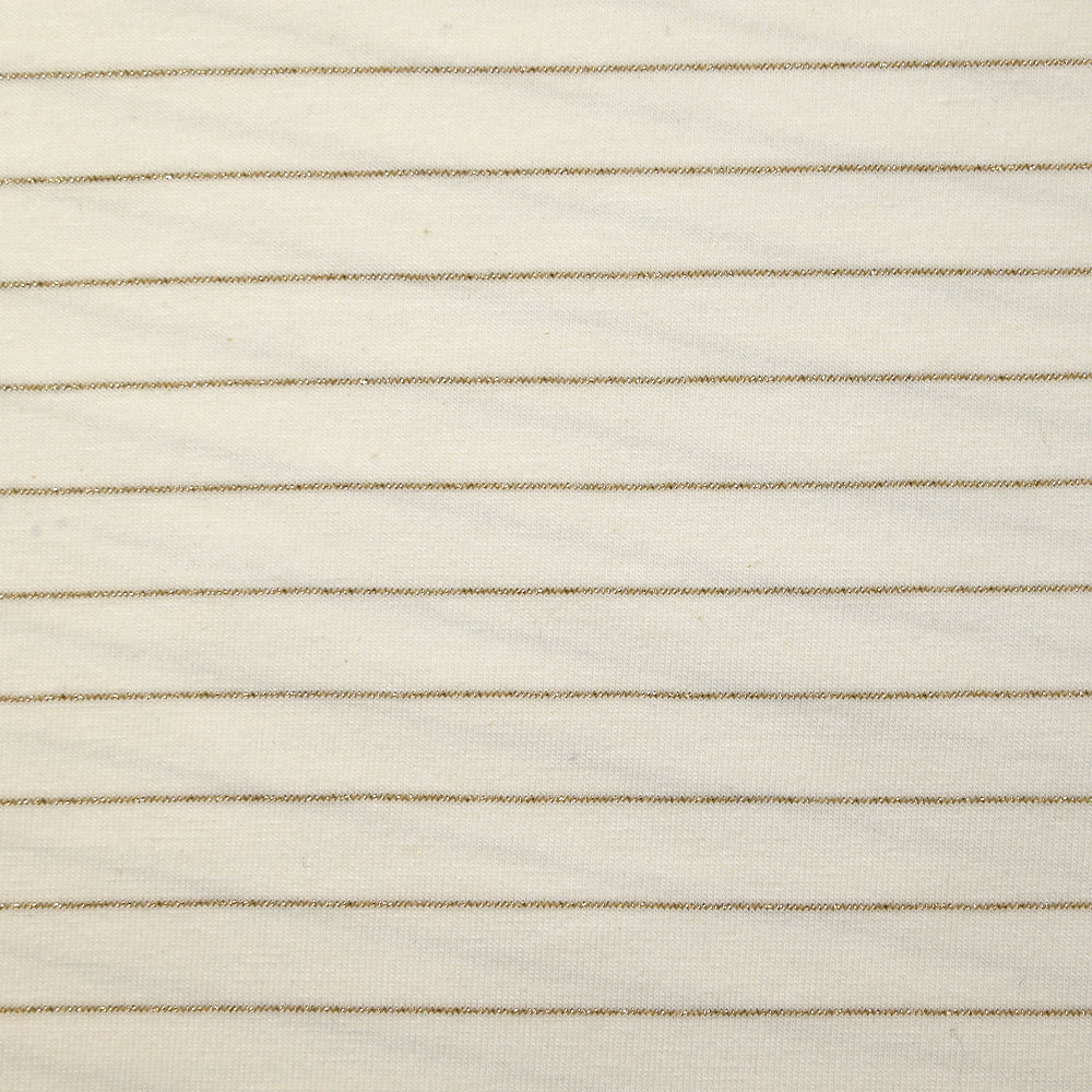 Jersey de coton rayé Lurex doré fond blanc cassé - Image 4
