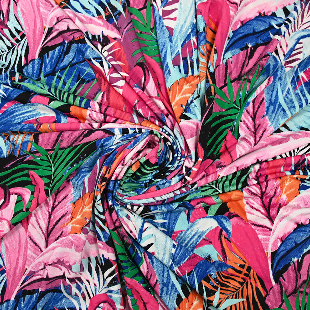 Jersey de polyester imprimé jungle multicolore fond noir - Image 2