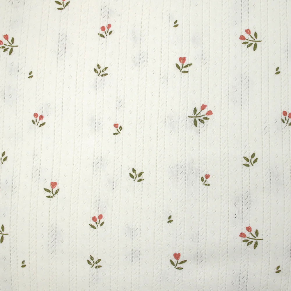 Jersey pointelle coton imprimé tulipes fond blanc cassé - Image 4