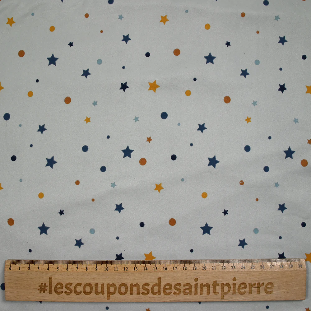 Jersey tout doux imprimé pois et étoiles fond gris - Image 3