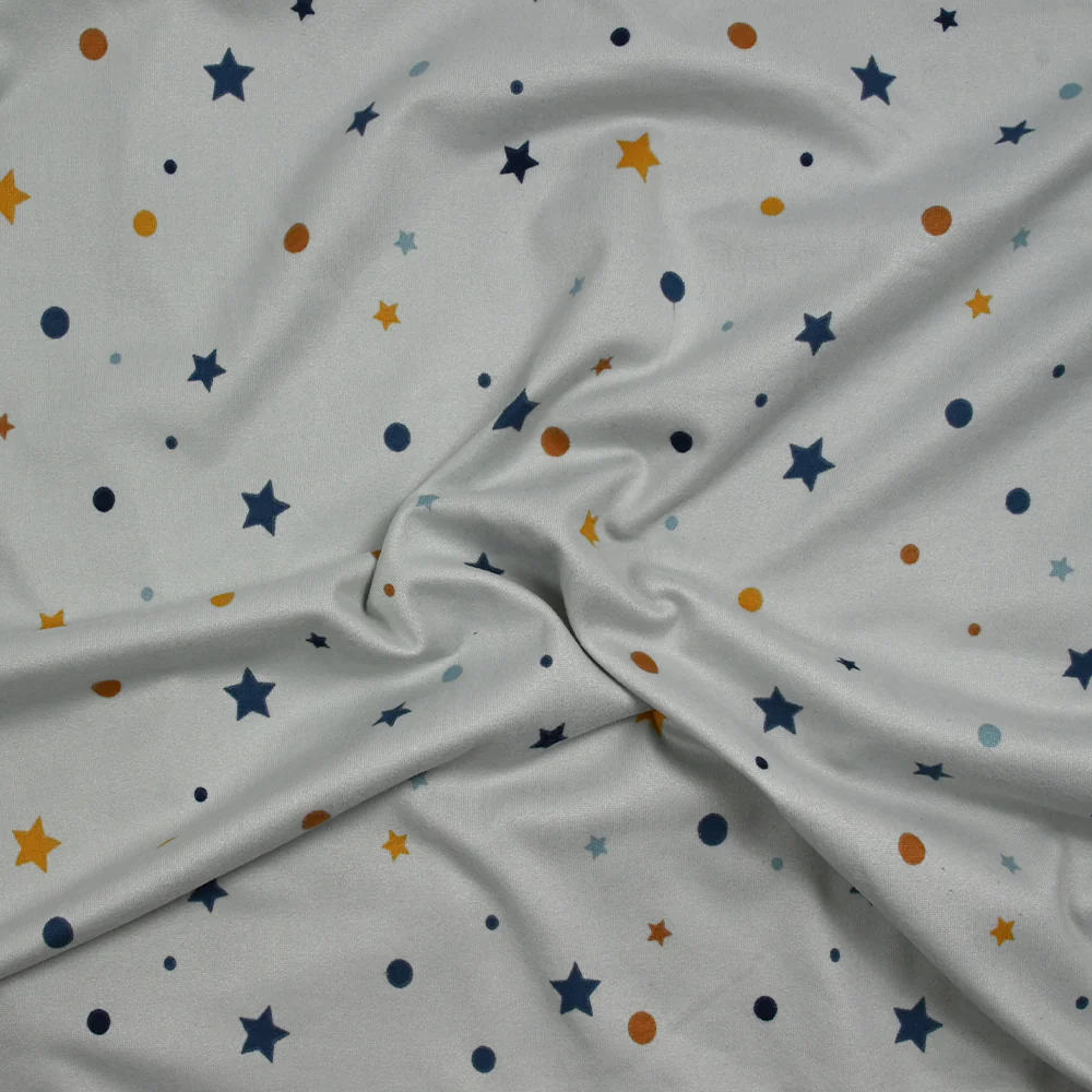 Jersey tout doux imprimé pois et étoiles fond gris - Image 4