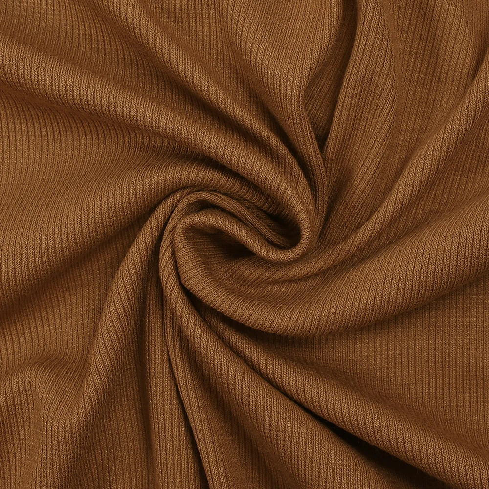 Jersey viscose côtelé marron noisette - Image 2