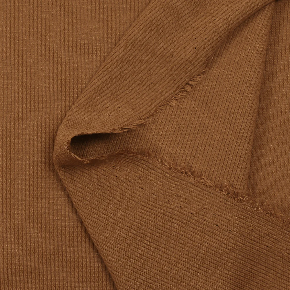 Jersey viscose côtelé marron noisette - Image 5