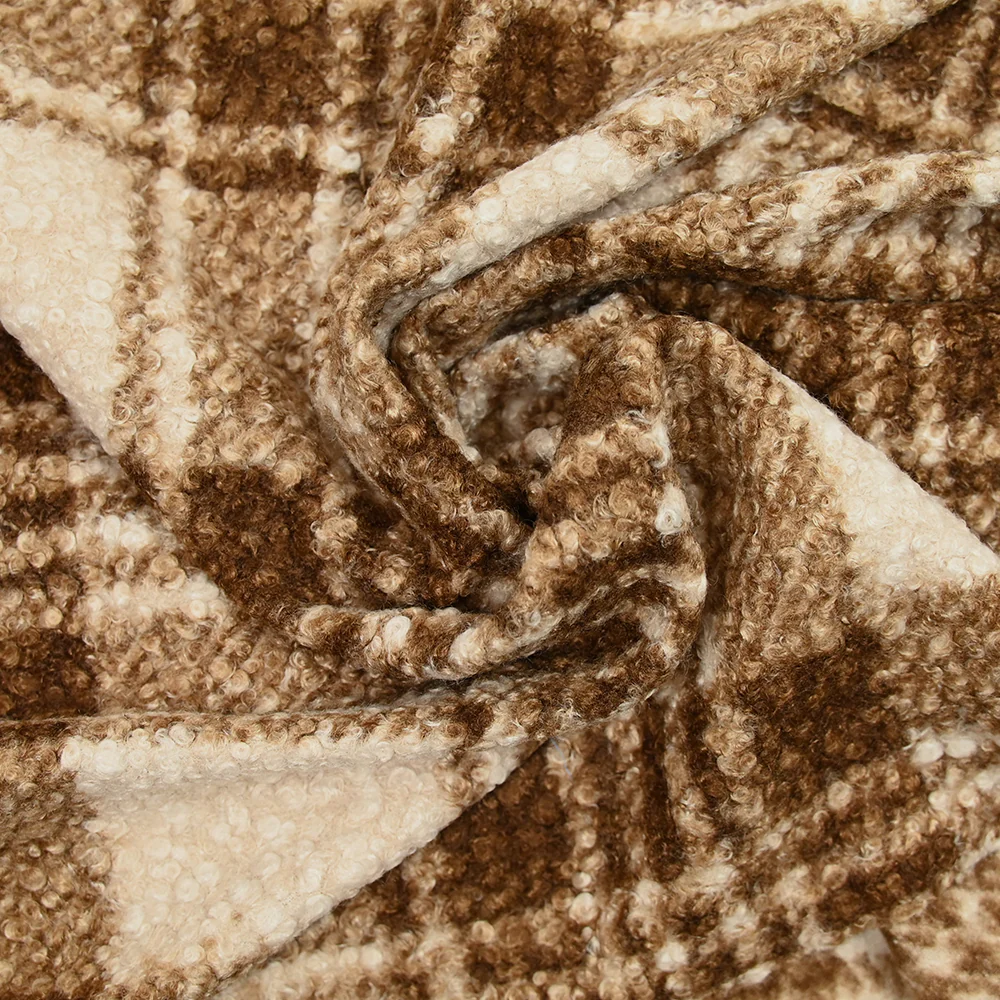 Lainage Billy bouclette à carreaux marron et blanc cassé - Image 2