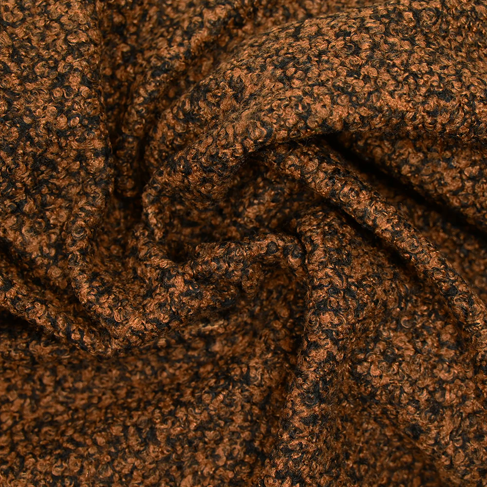 Lainage bouclette brun orangé chiné noir - Image 2