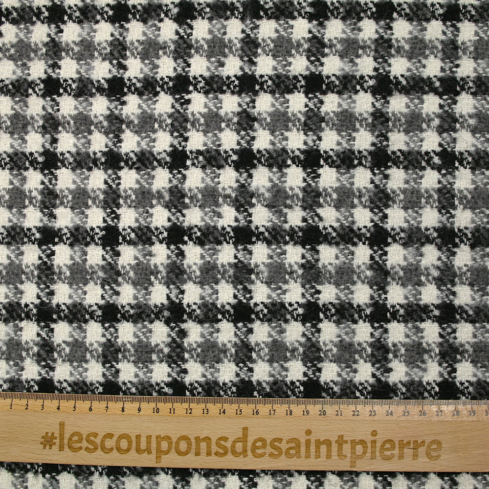 Laine mélangée bouclette pied-de-poule noir, gris et blanc cassé - Image 3
