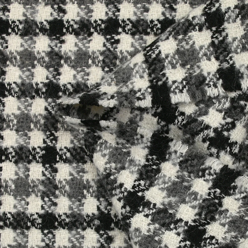 Laine mélangée bouclette pied-de-poule noir, gris et blanc cassé - Image 5