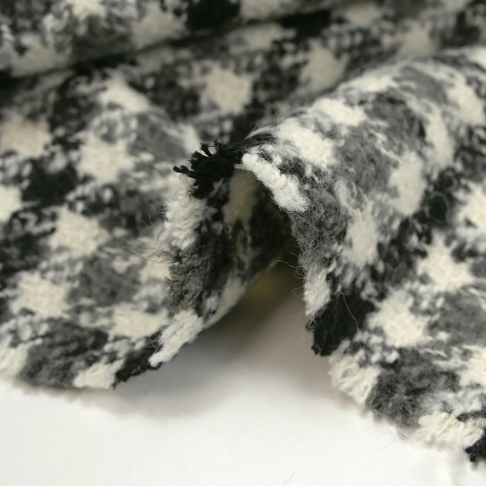 Laine mélangée bouclette pied-de-poule noir, gris et blanc cassé - Image 6