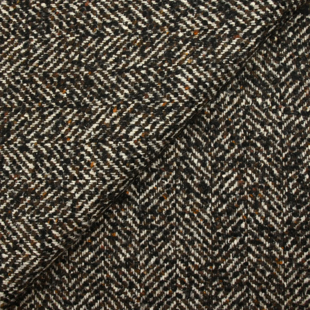 Laine mélangée bouclettes noires chevrons 60mm marron et écru