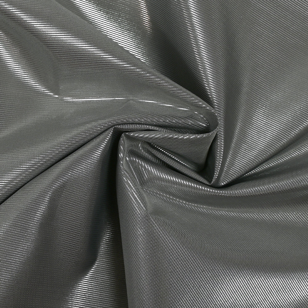 Lamé de polyester rayé argent fond gris - Image 2