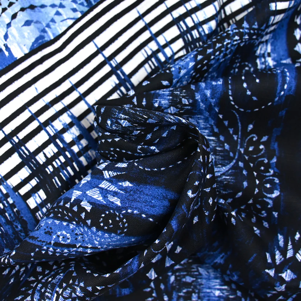 Lin et coton imprimé fantaisie bleu marine - Image 2