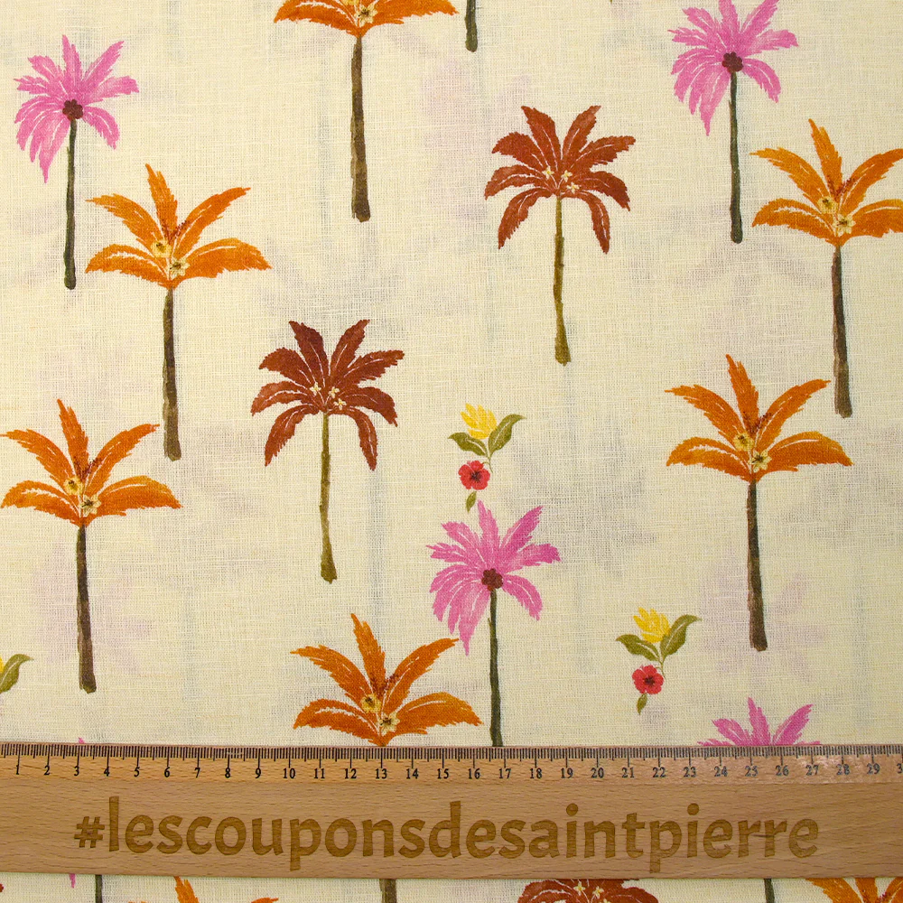 Lin et coton imprimé palmiers fond ivoire - Image 3