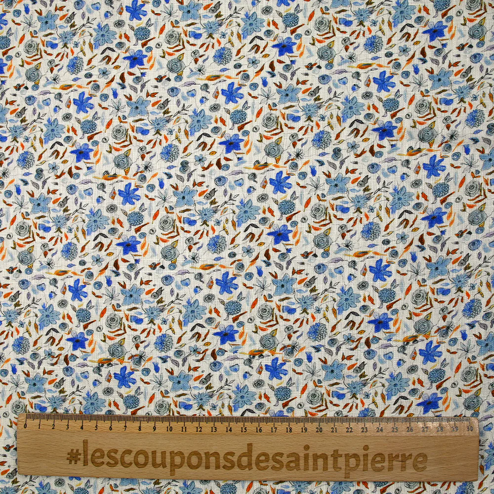 Lin viscose imprimé automne en fleurs fond blanc - Image 3