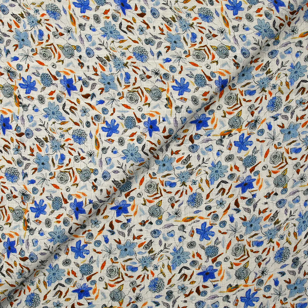 Lin viscose imprimé automne en fleurs fond blanc - Image 4