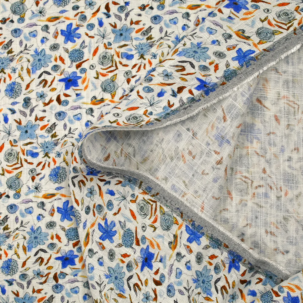 Lin viscose imprimé automne en fleurs fond blanc - Image 5