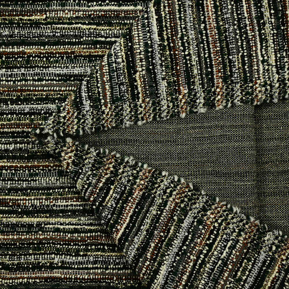 Maille aspect tweed lurex bouclette taupe, ocre et kaki - Image 3