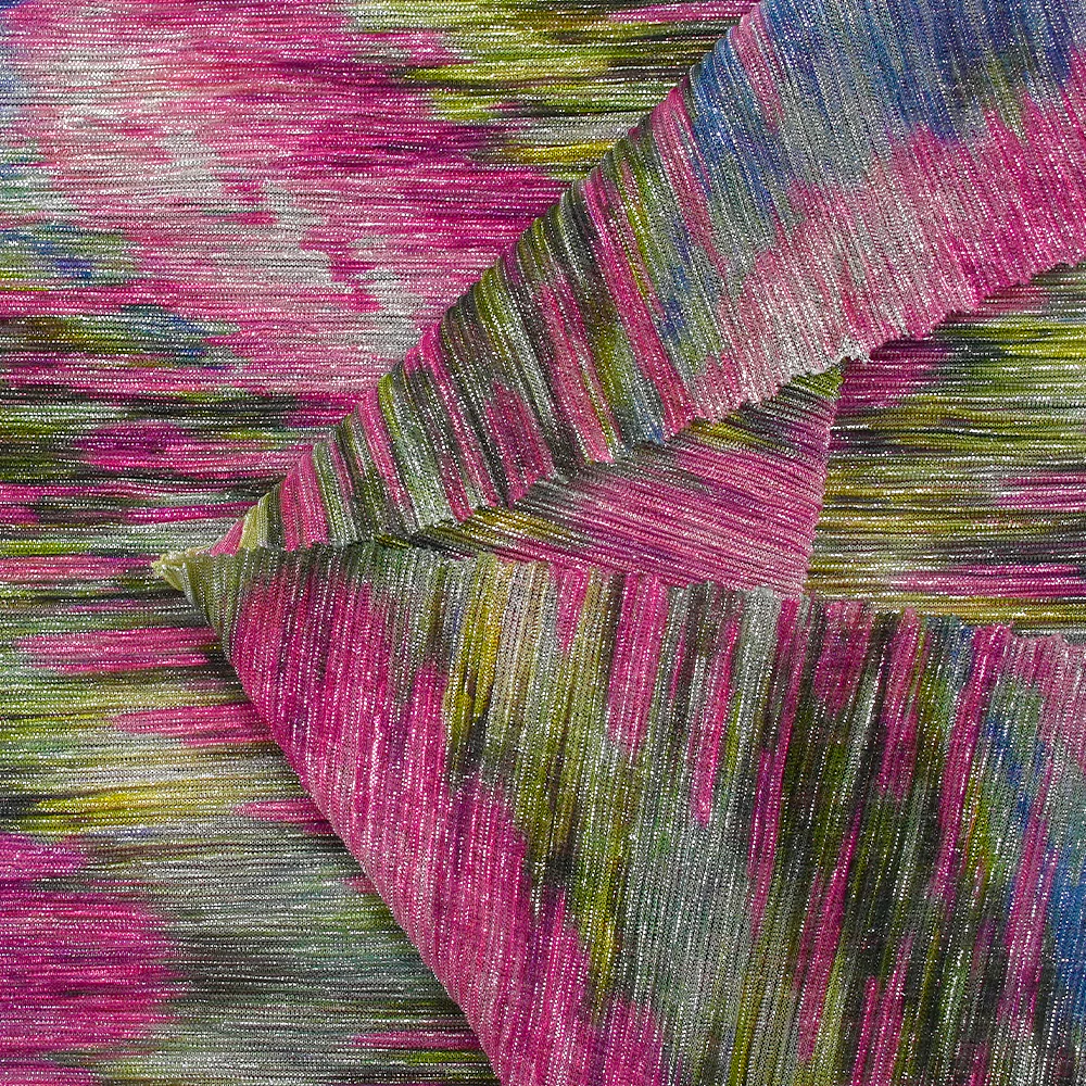 Maille fine plissée Lurex chevron rose, vert et bleu - Image 7
