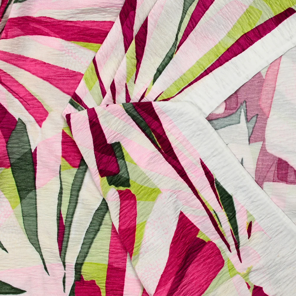 Maille plissée satinée soleil levant vert et rose - Image 4