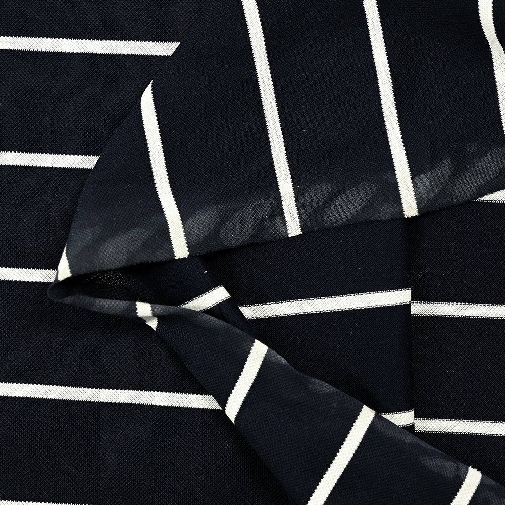 Maille polo coton fine rayée fond bleu marine - Image 3