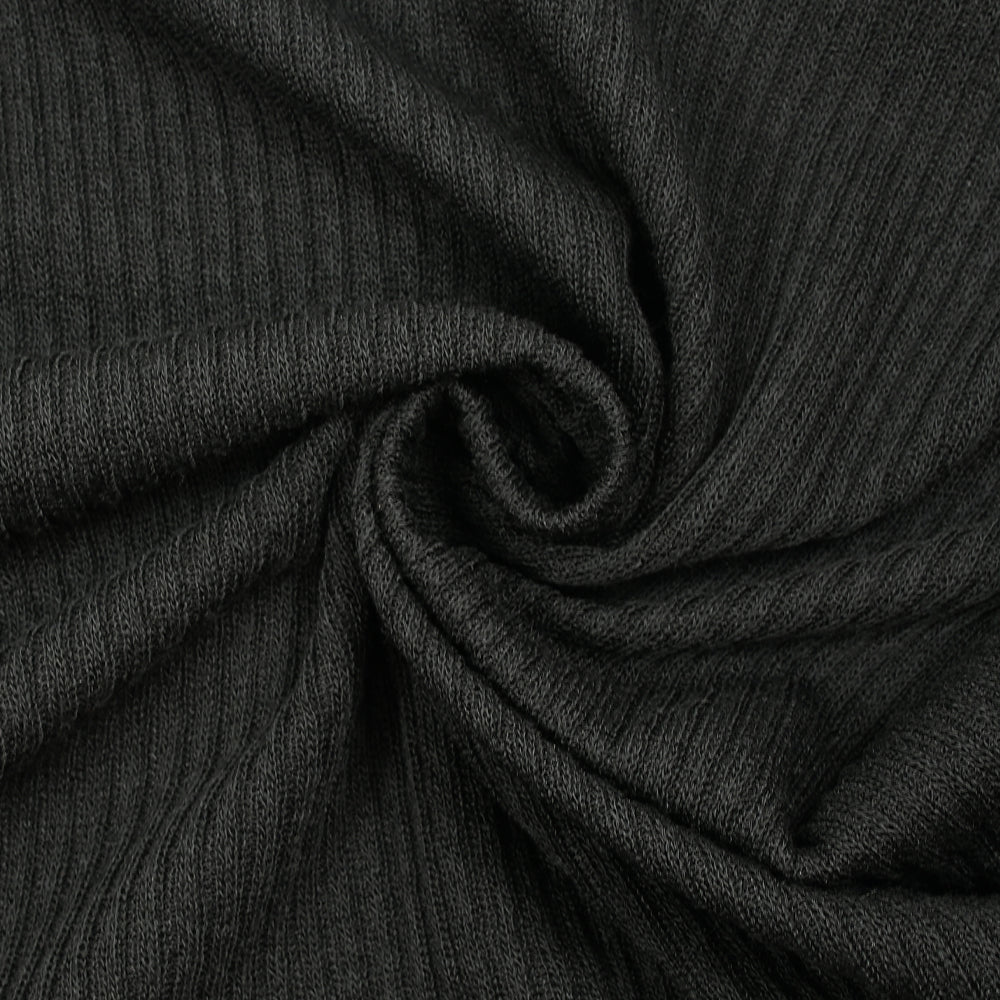 Maille tricot côtelée noir - Image 2