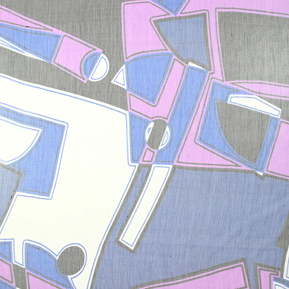 Mousseline crinkle 100% soie imprimée old school bleu roi et violet - Image 4