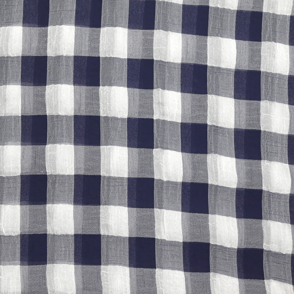 Mousseline de polyester à carreaux marine et blanc