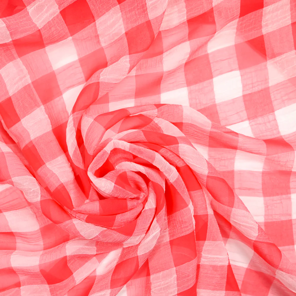 Mousseline de polyester à carreaux rouge et blanc - Image 2