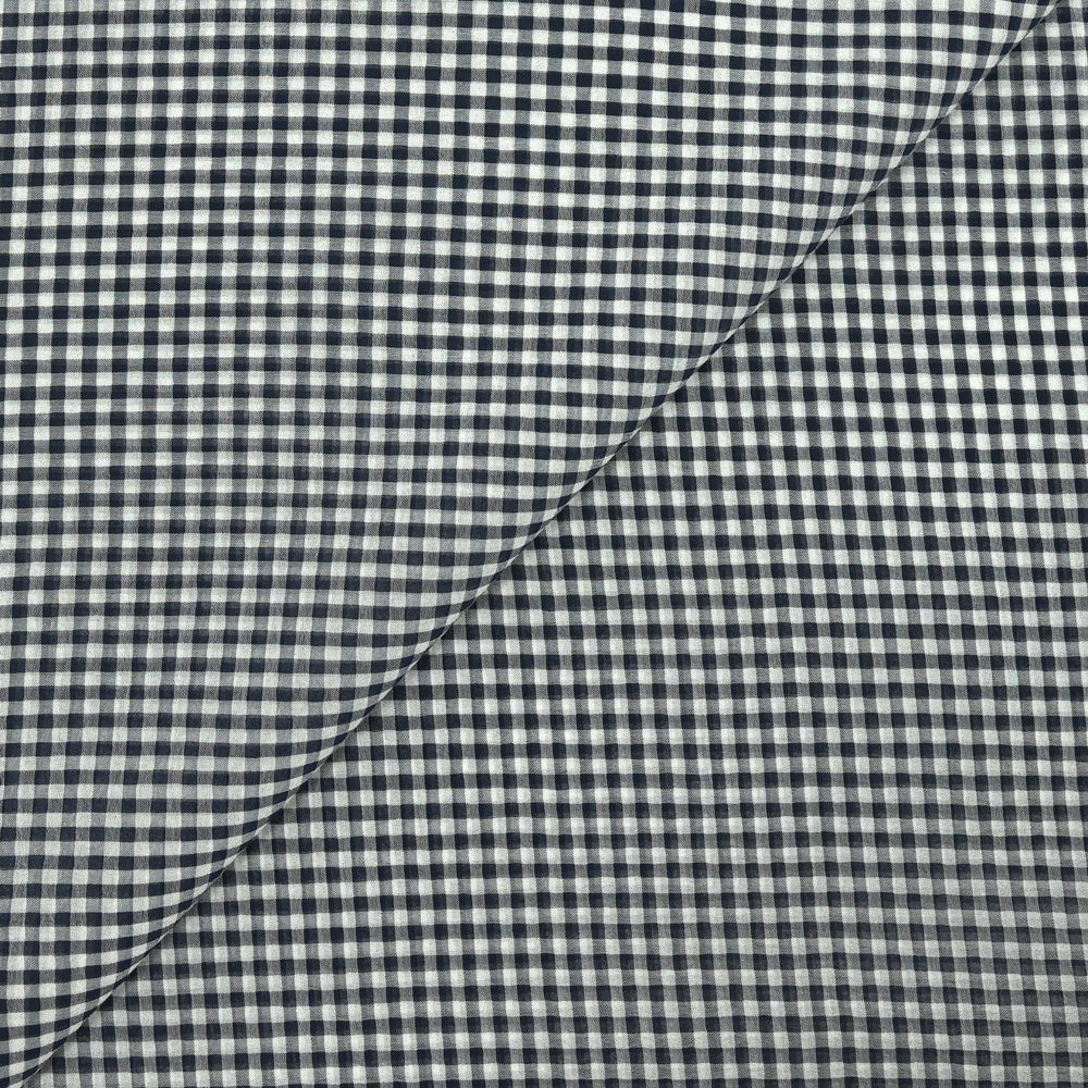 Mousseline de polyester à petits carreaux marine et blanc