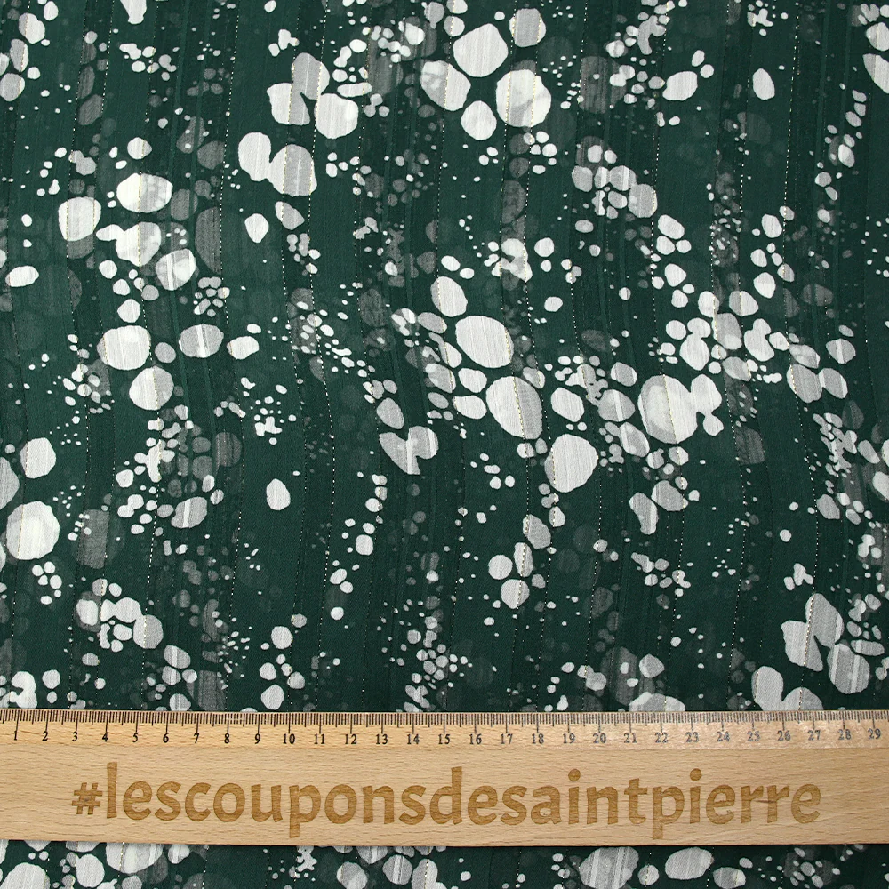 Mousseline imprimée bande satin effervescence fond vert émeraude - Image 3
