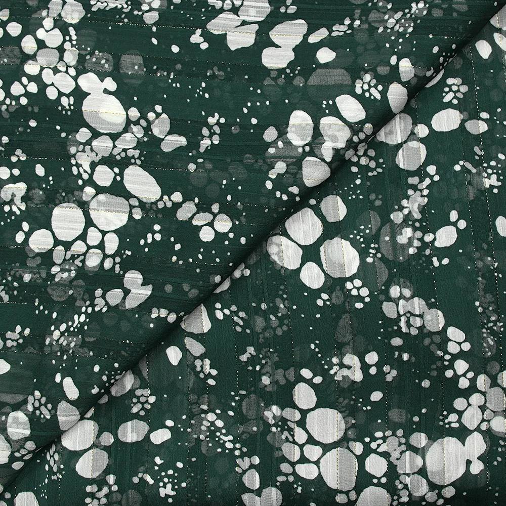 Mousseline imprimée bande satin effervescence fond vert émeraude - Image 4