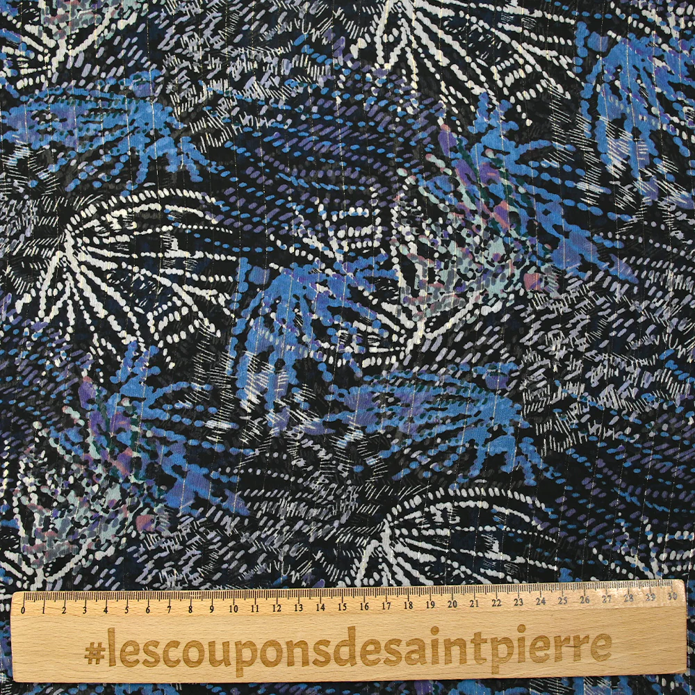 Mousseline imprimée lurex feu d'artifice bleu fond noir - Image 3