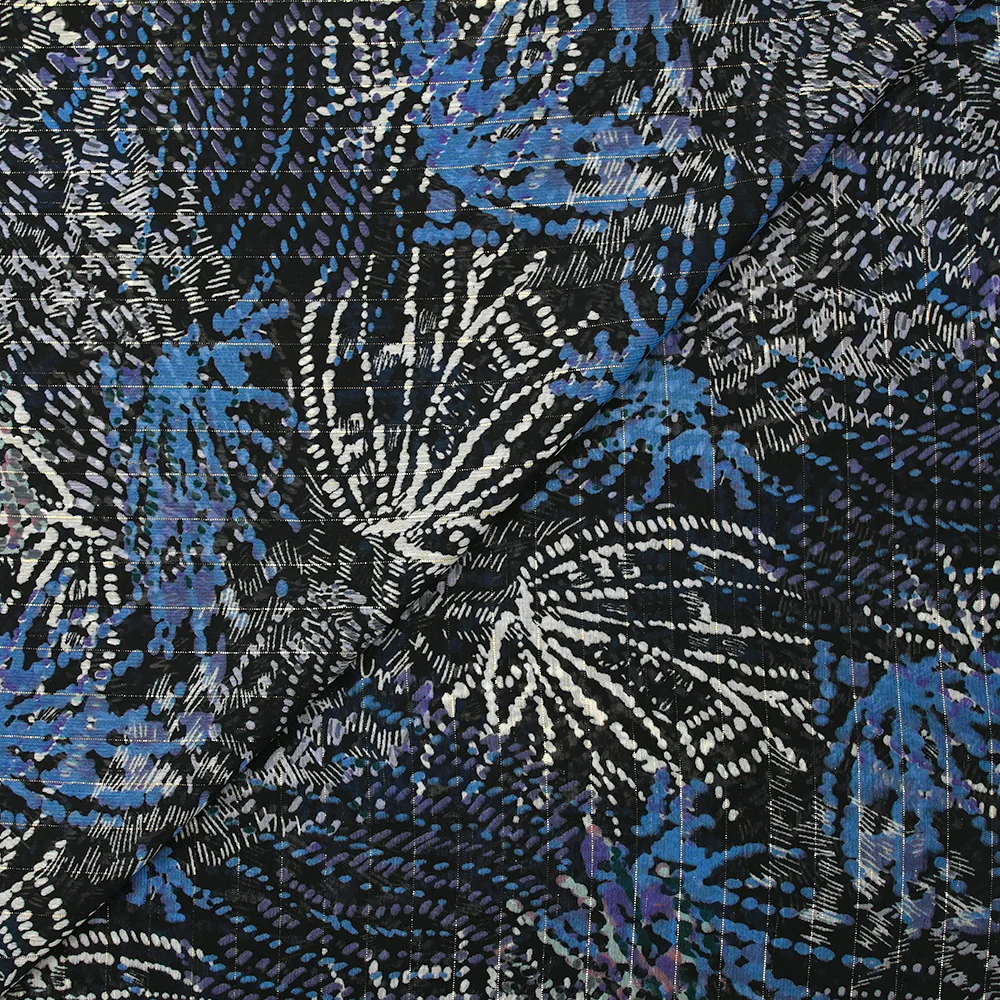 Mousseline imprimée lurex feu d'artifice bleu fond noir - Image 4