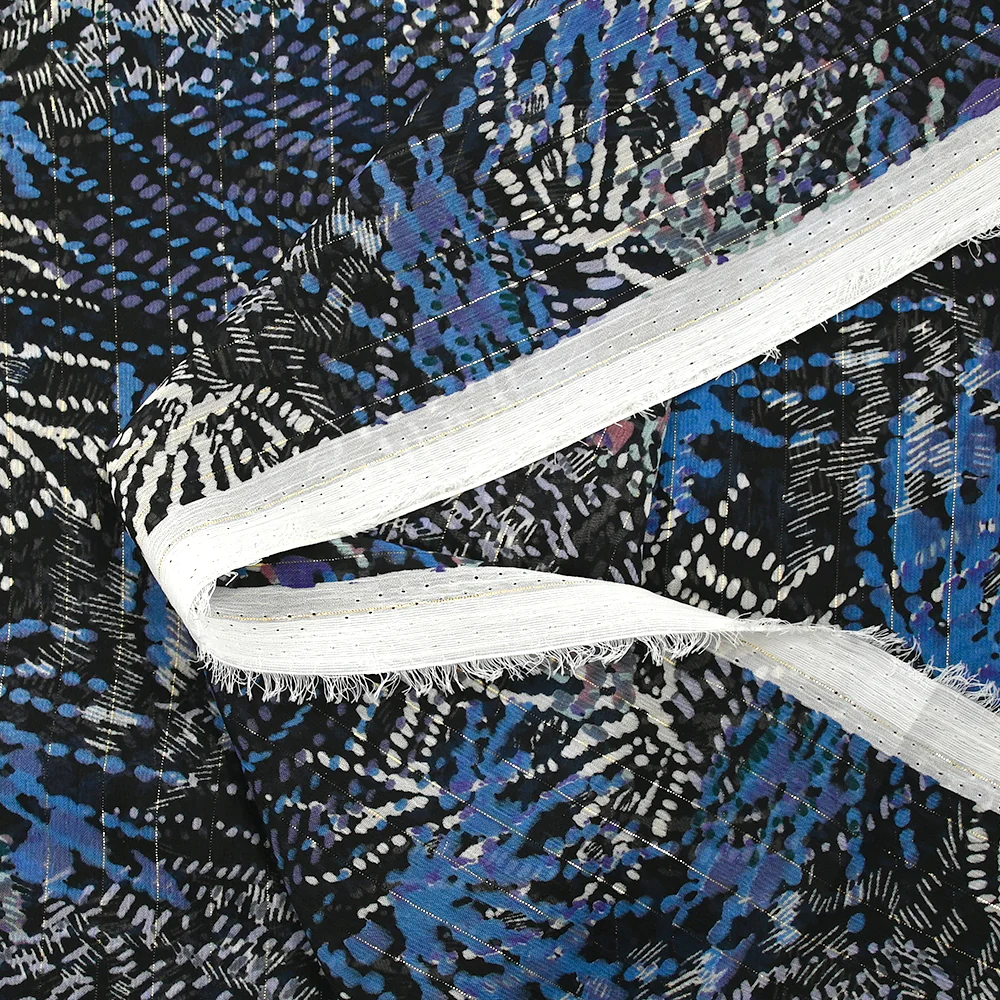 Mousseline imprimée lurex feu d'artifice bleu fond noir - Image 5