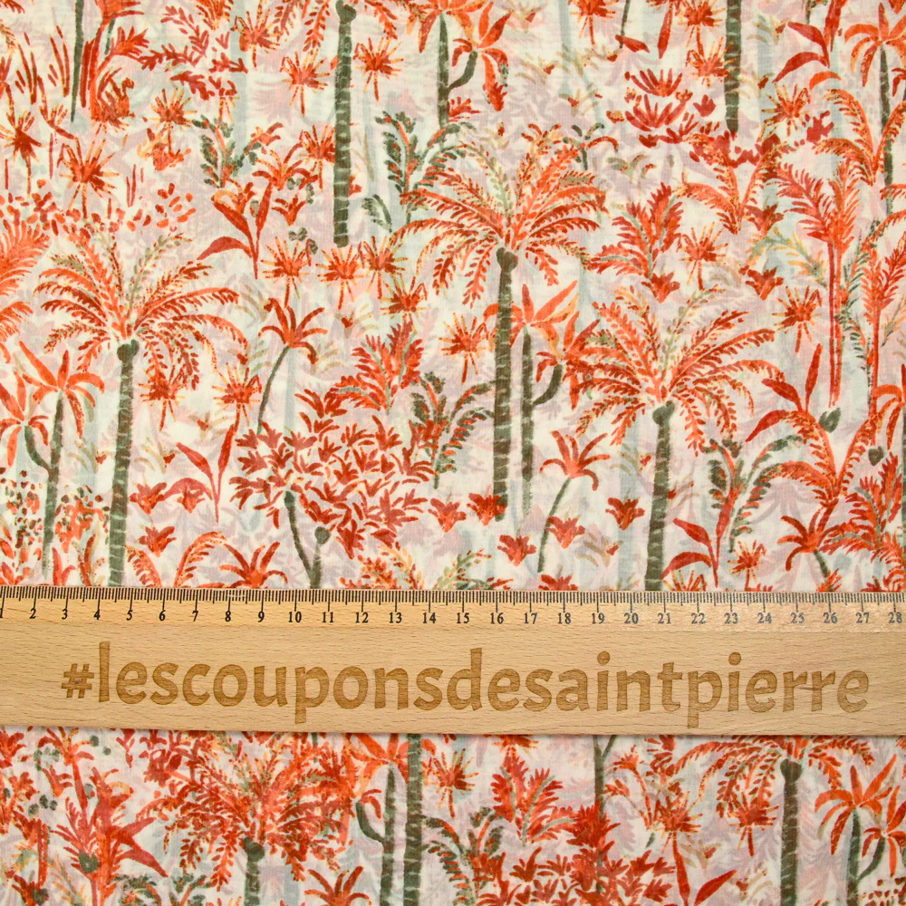 Mousseline imprimée palmier camel fond blanc - Image 3