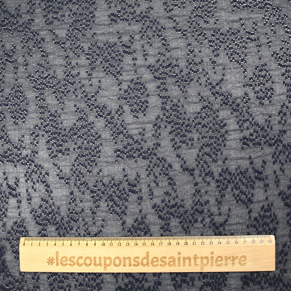 Mousseline plumetis impression argent parsemé fond marine - Image 3