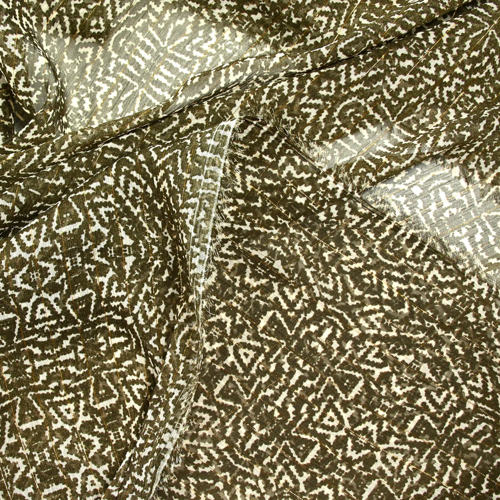 Mousseline rayée dorée imprimée camouflage vert - Image 4