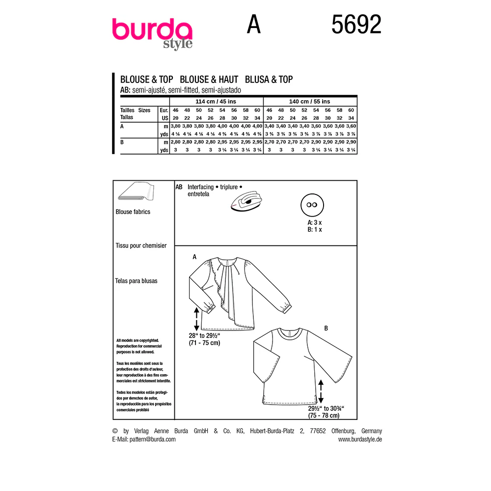 Patron Burda n°5692 : Blouse & Haut - Image 7