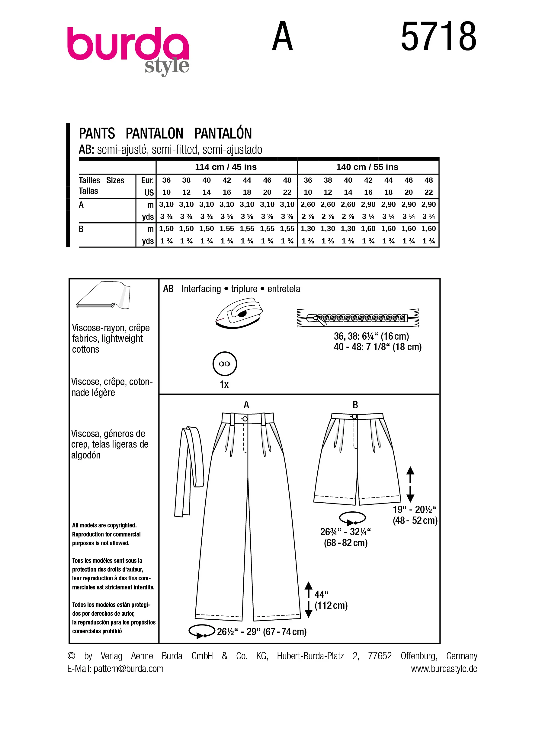 Patron Burda n°5718 : Pantalon - Image 7