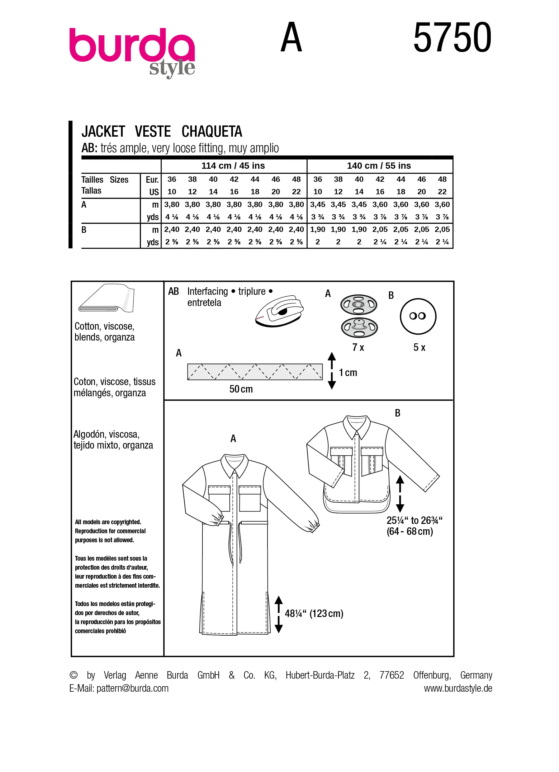 Patron Burda n°5750 : Veste - Image 8