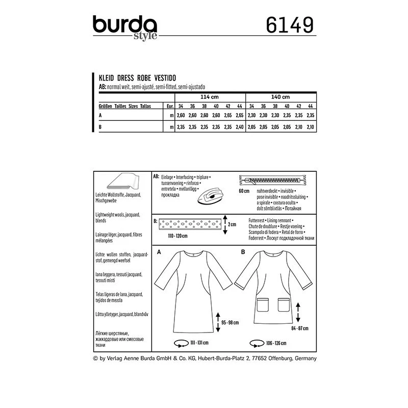 Patron Burda n°6149: Robe semi-ajustée encolure bateau femme - Image 4