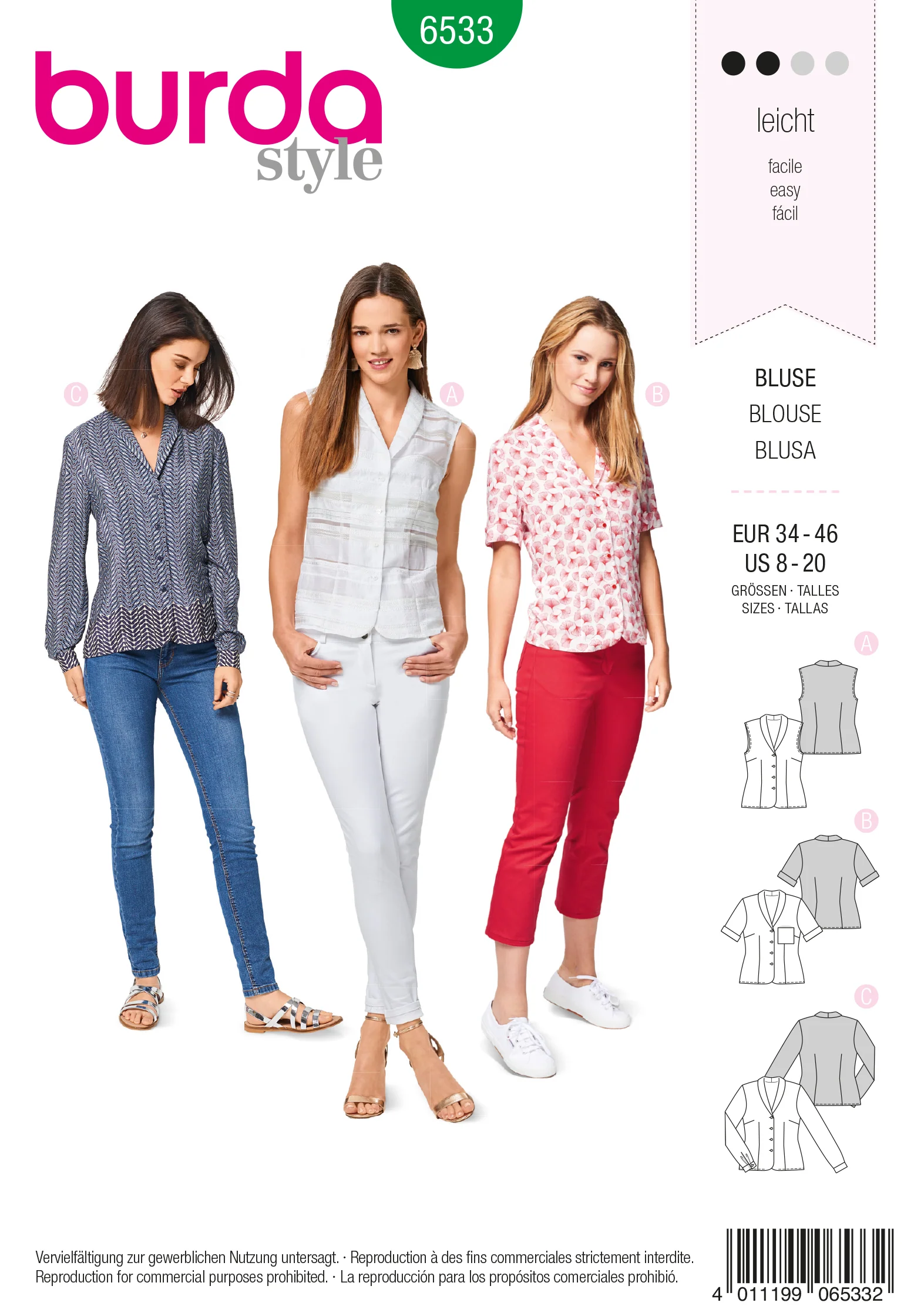 Patron Burda n°6533:  blouse à col châle