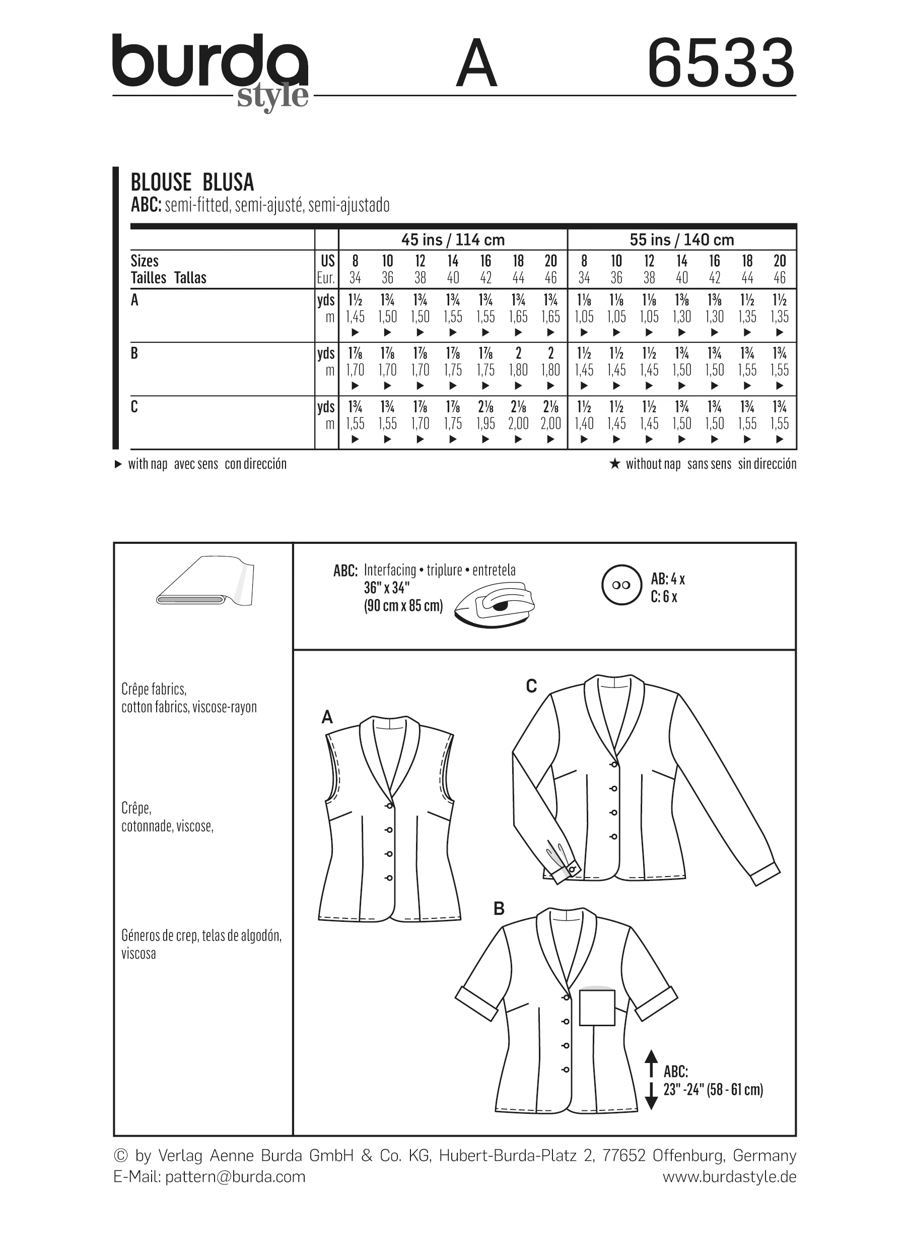 Patron Burda n°6533:  blouse à col châle - Image 4