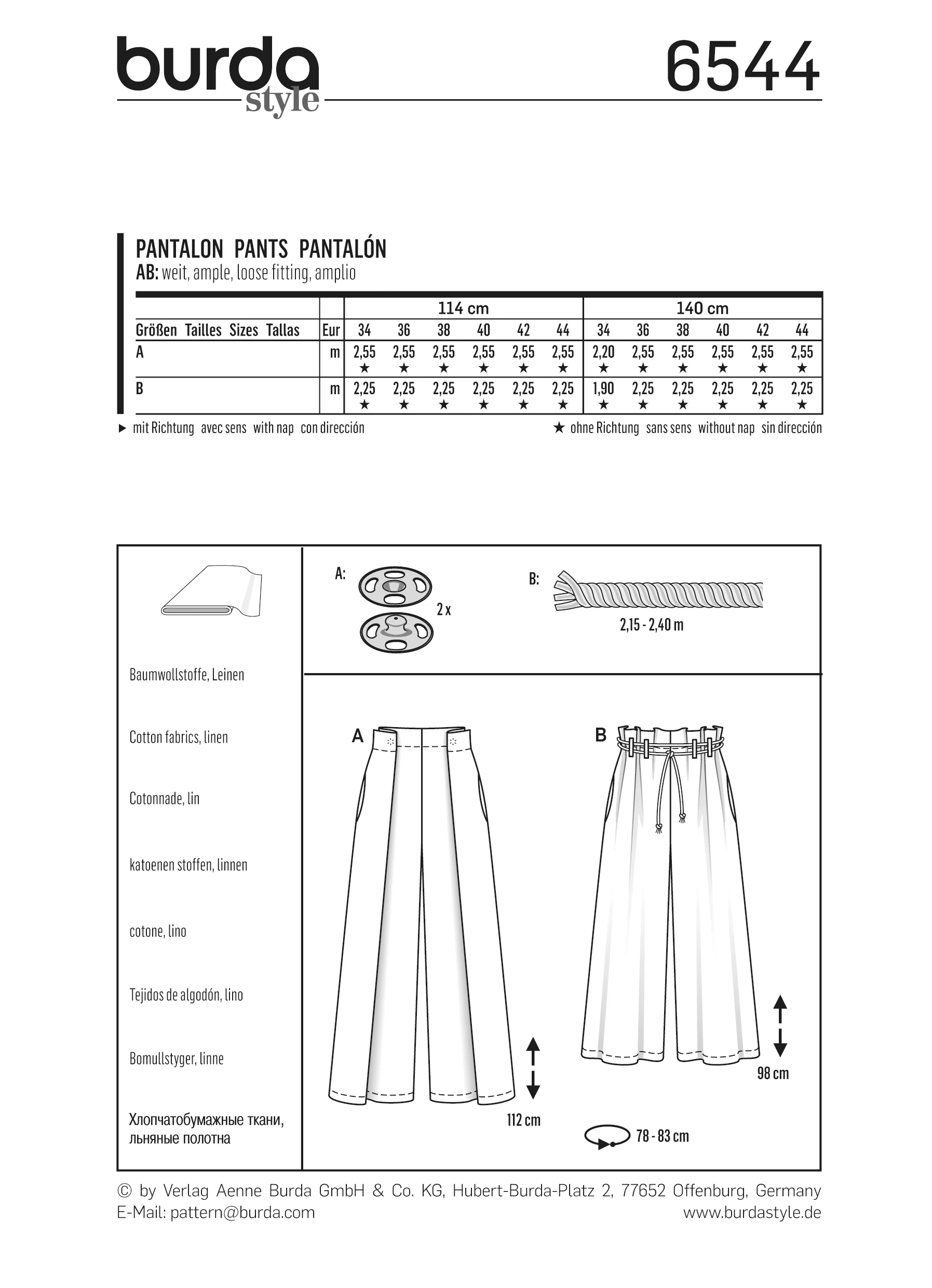 Patron Burda n°6544: Pantalon jambes amples - Image 3