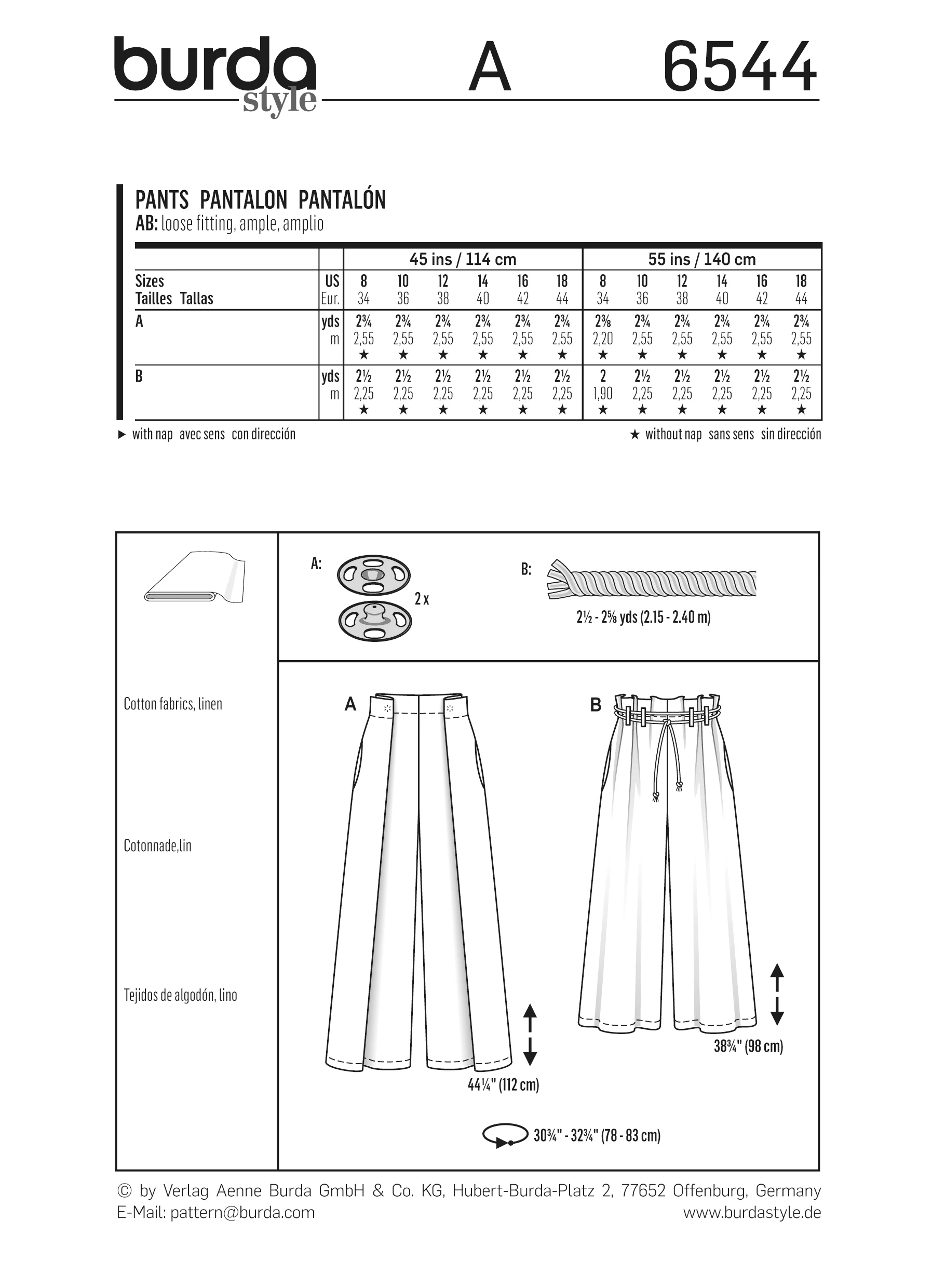 Patron Burda n°6544: Pantalon jambes amples - Image 4