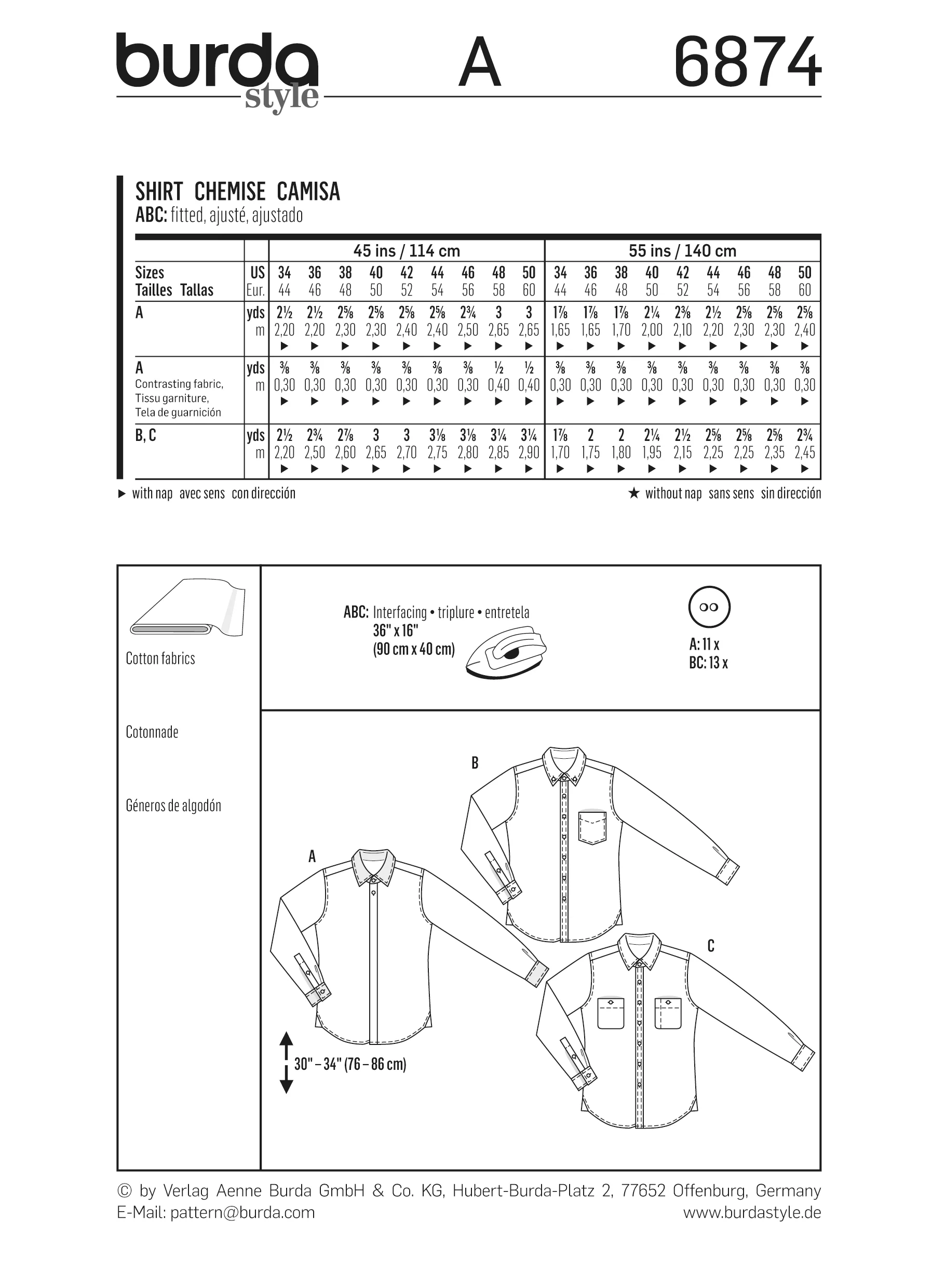 Patron n°6874 : Chemise pour homme avec variantes de col - Image 8